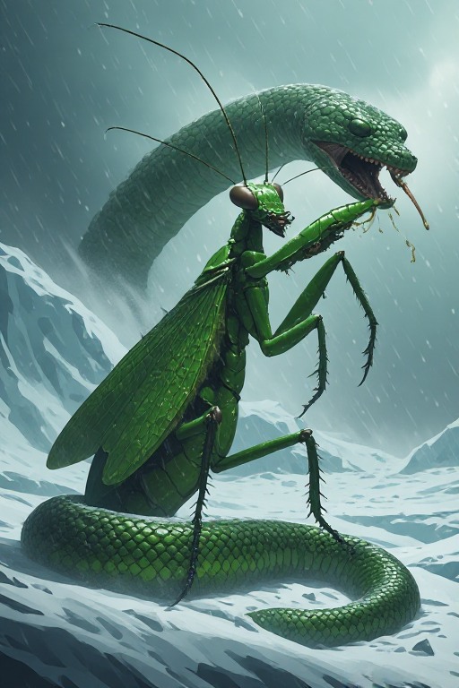 mantis and snake